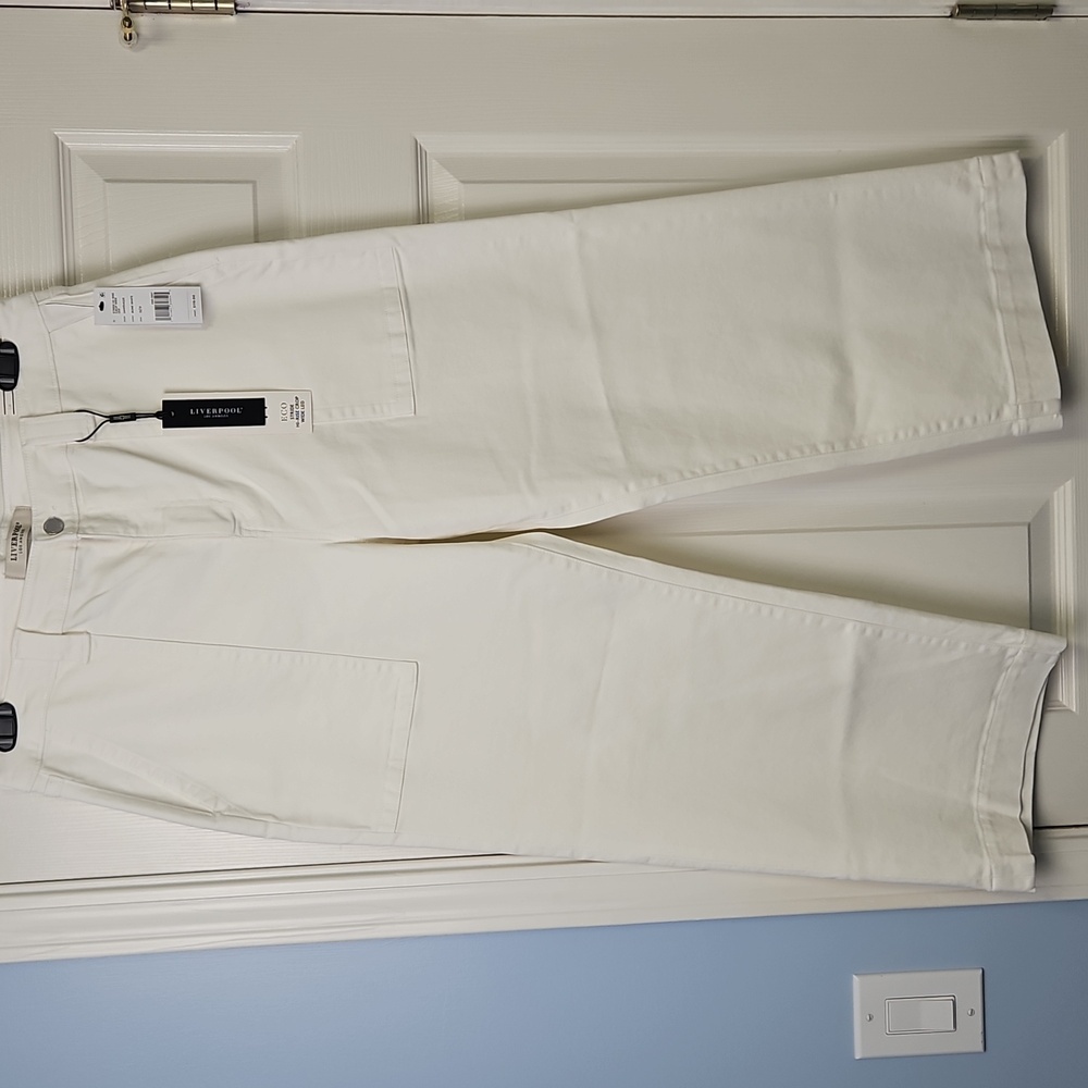 Liverpool ECO Stride Hi-Rise Crop Wide Leg Denim:‎ Bone White: Size- 12